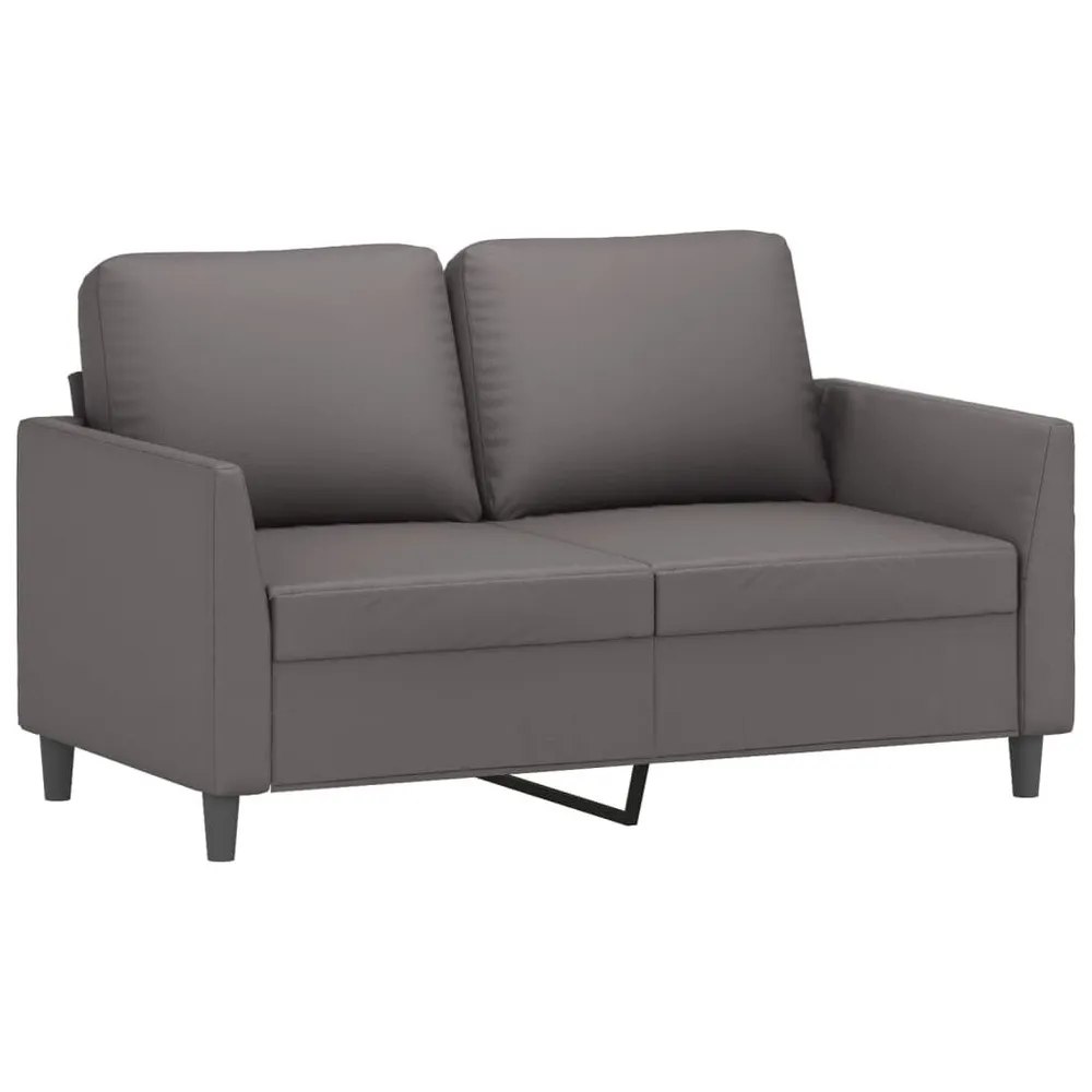 3 pcs conjunto de sofás com almofadões couro artificial cinzento com Fita Autocolante