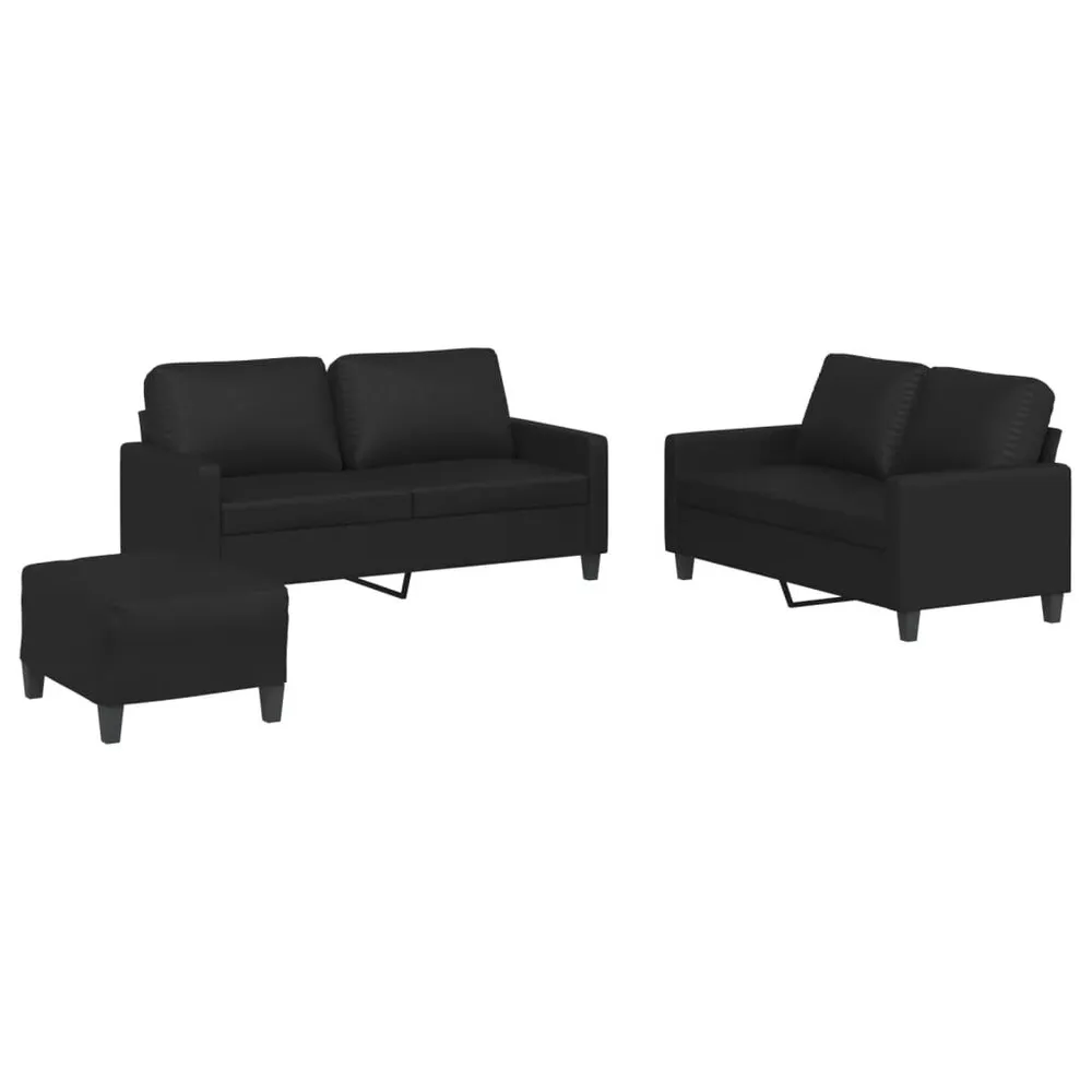 3 pcs conjunto de sofás com almofadões couro artificial preto em Madeira Compensada