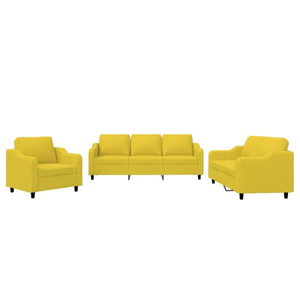 3 pcs conjunto de sofás com almofadões tecido amarelo-claro (Kit Completo)