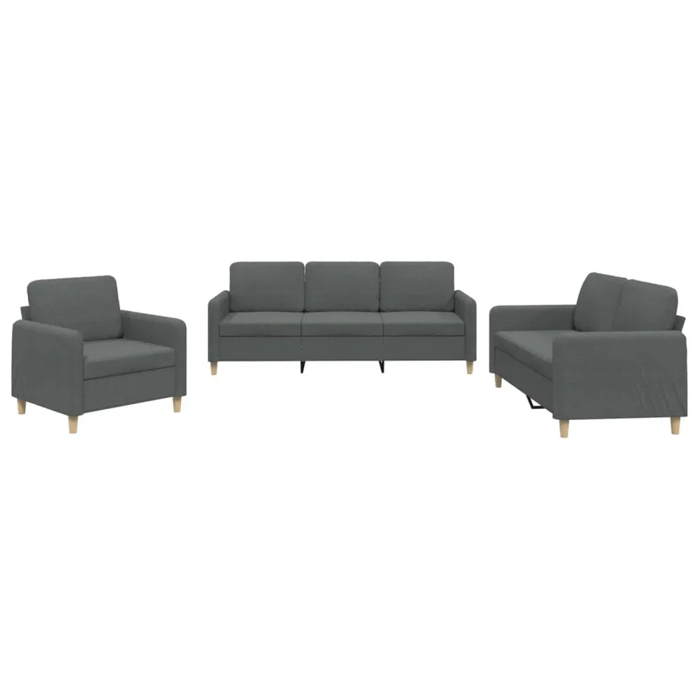 3 pcs conjunto de sofás com almofadões tecido cinzento-escuro com Dimensões Ajustáveis
