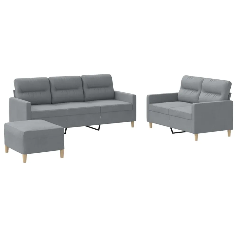 3 pcs conjunto de sofás com almofadões tecido cinzento-claro com Luz LED Integrada