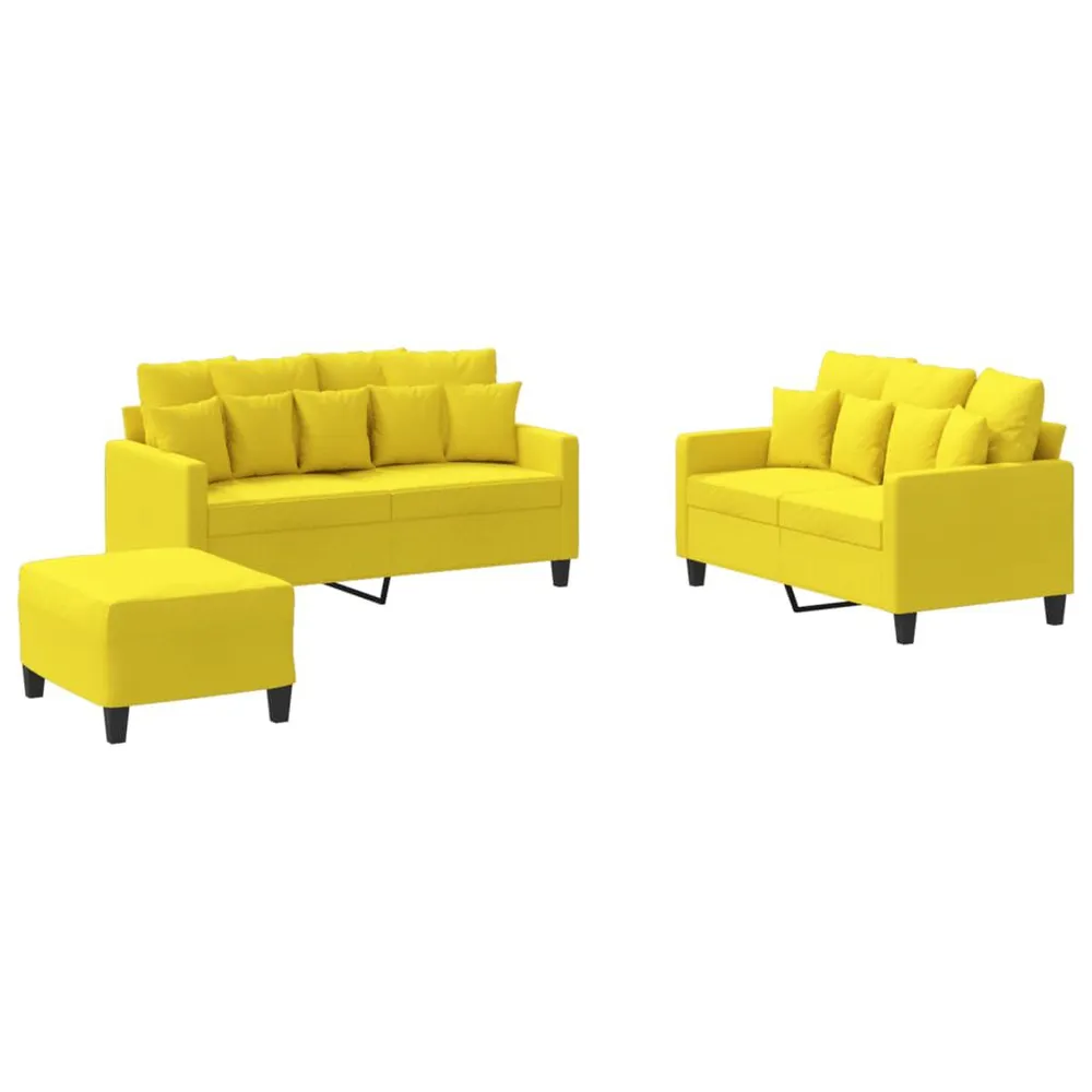 3 pcs conjunto de sofás com almofadões tecido amarelo-claro em Cinza Carvão