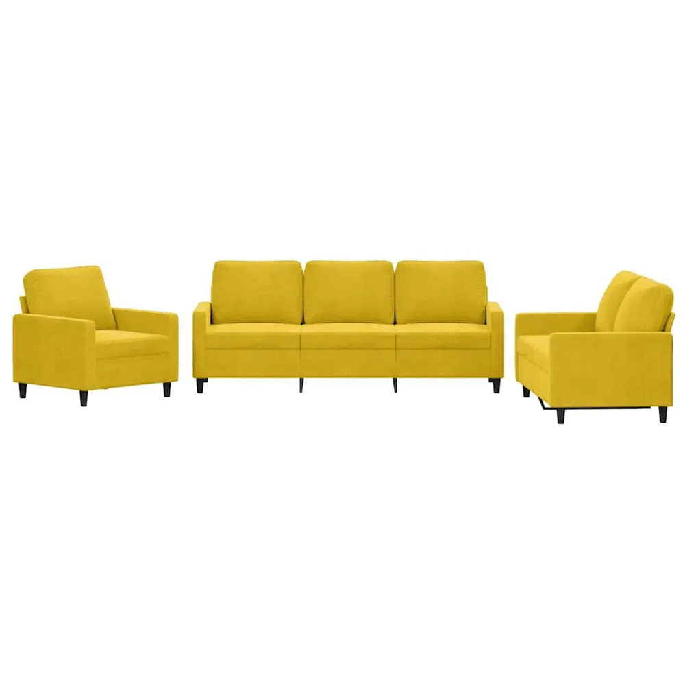 3 pcs conjunto de sofás com almofadões veludo amarelo em Madeira Compensada