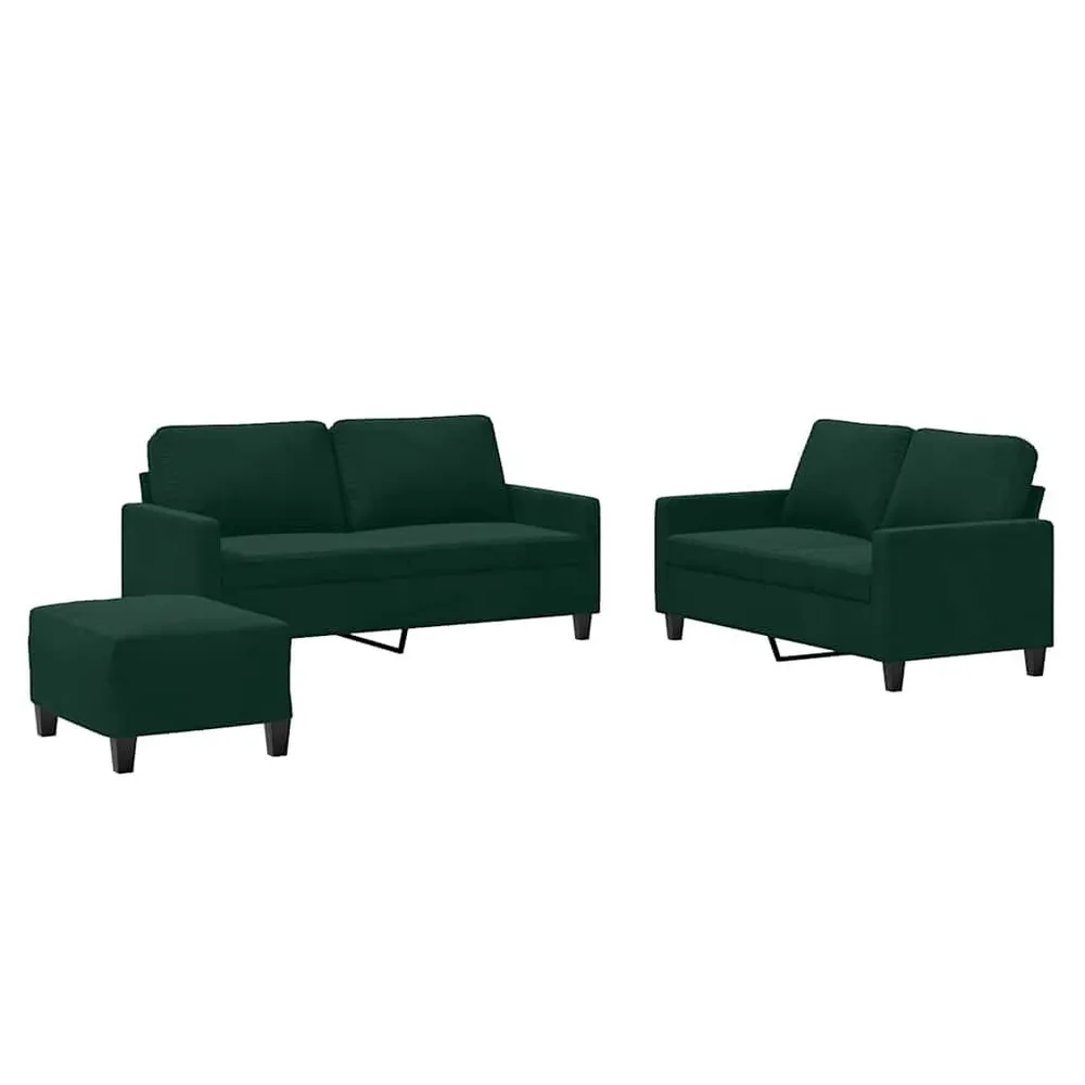3 pcs conjunto de sofás com almofadões veludo verde-escuro | Fácil Limpeza |
