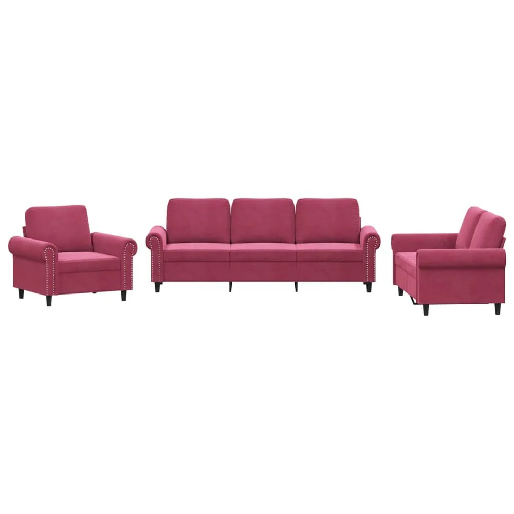3 pcs conjunto de sofás com almofadões veludo vermelho tinto com 6 Ganchos Incluídos