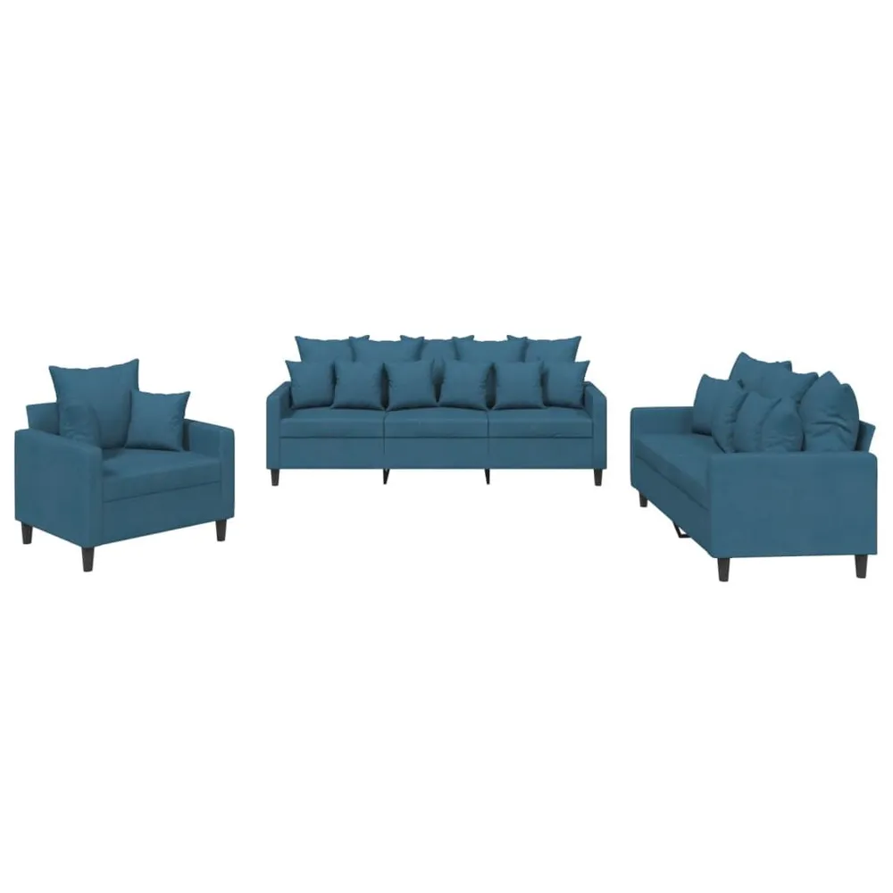 3 pcs conjunto de sofás com almofadões veludo azul em Madeira Compensada