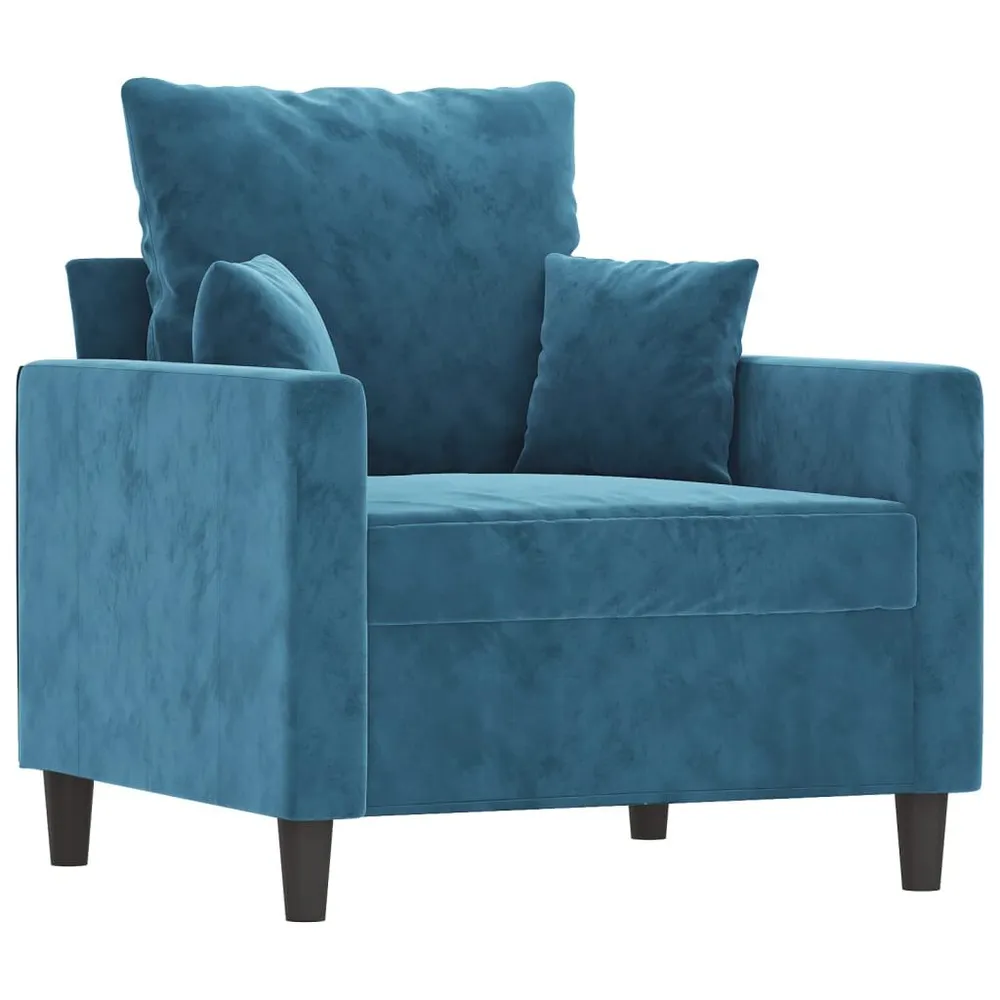 3 pcs conjunto de sofás com almofadões veludo azul em Madeira Compensada