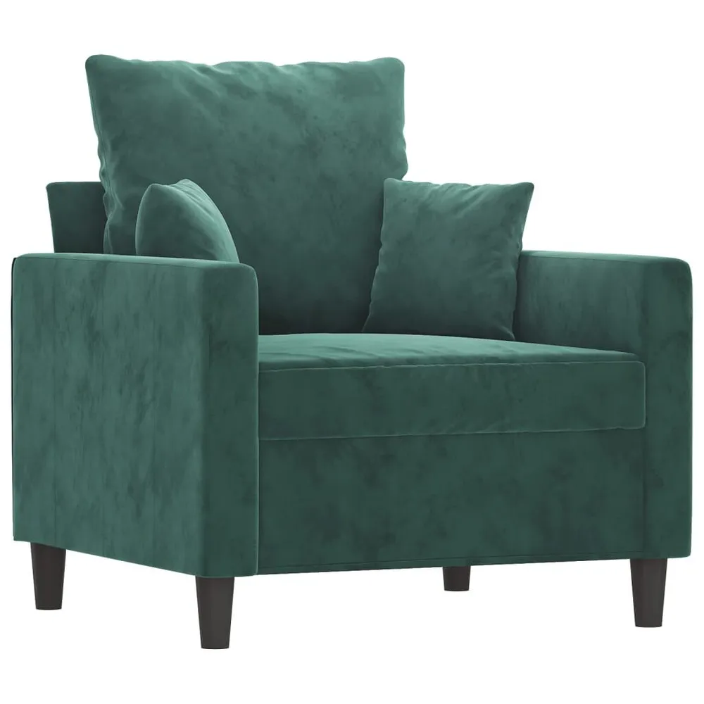 3 pcs conjunto de sofás com almofadões veludo verde-escuro com 6 Ganchos Incluídos