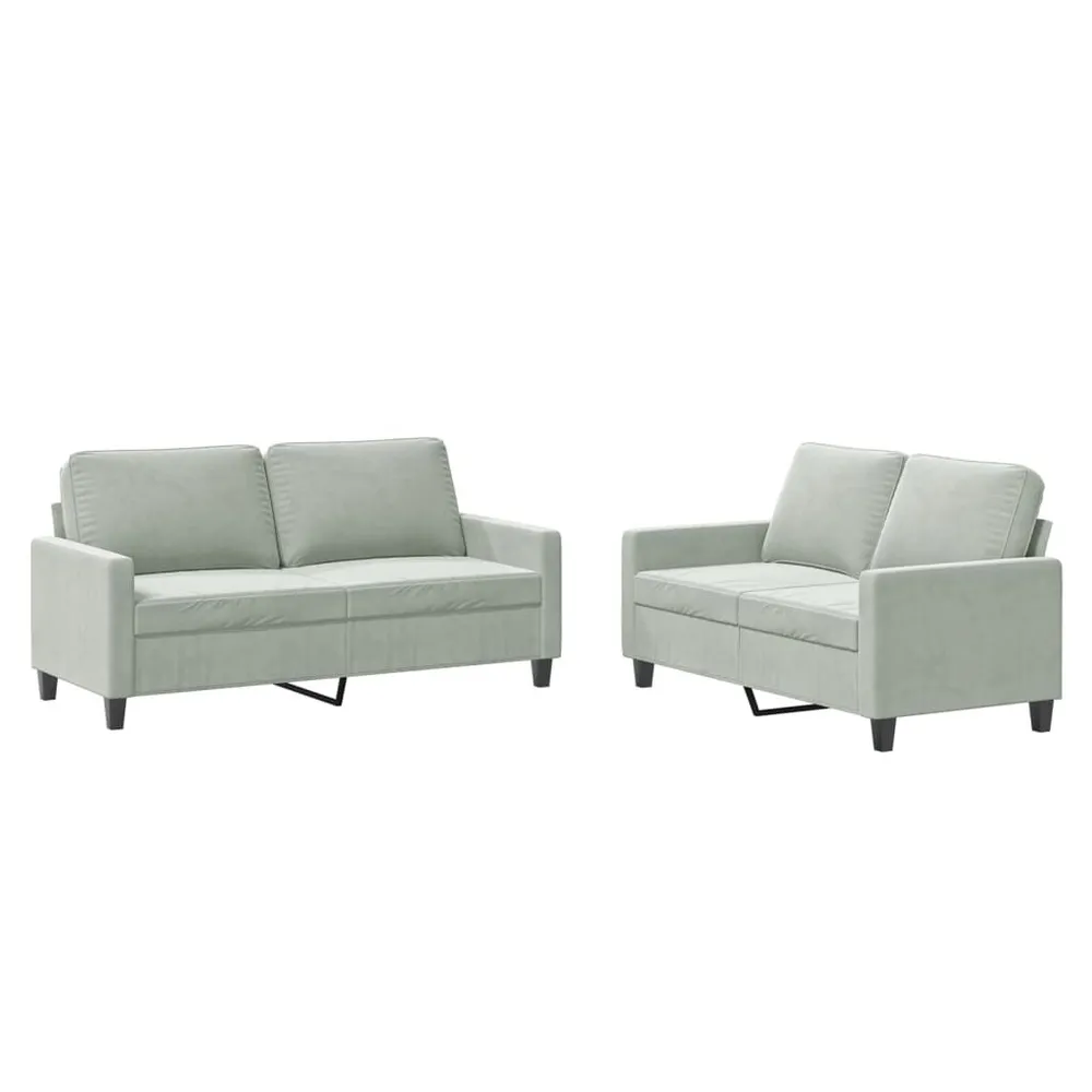 2 pcs conjunto de sofás com almofadões veludo cinzento-claro com Dimensões Ajustáveis