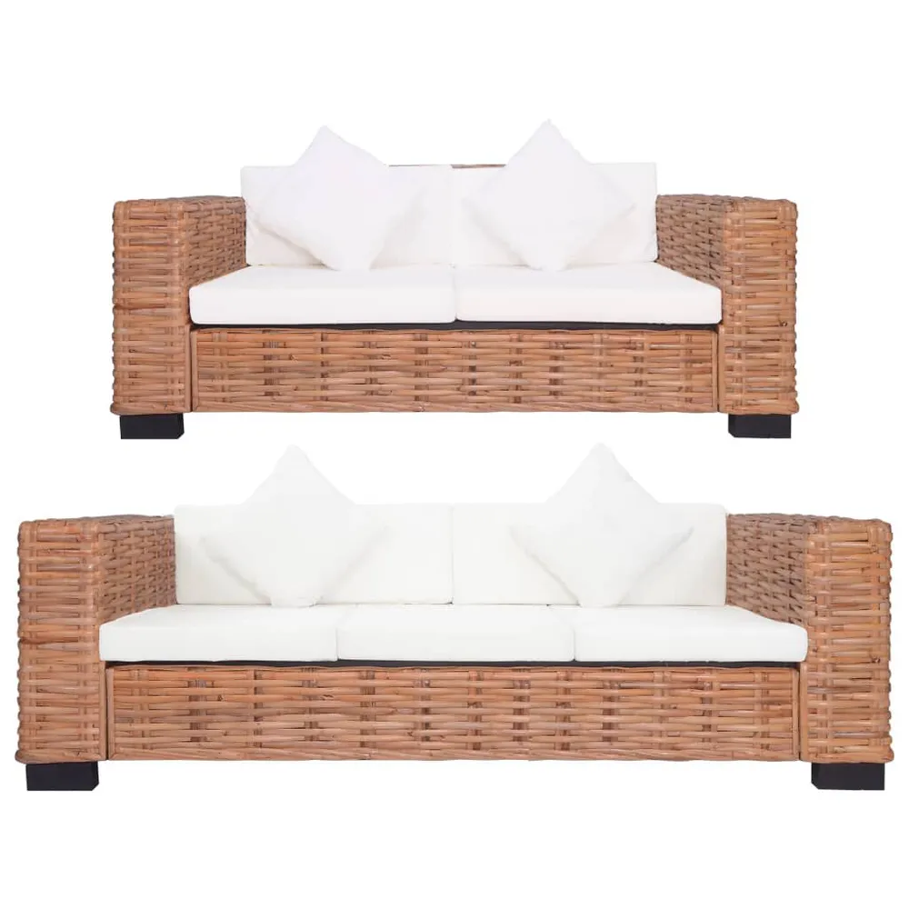 2 pcs conjunto de sofás com almofadões vime orgânico em Cinza Carvão