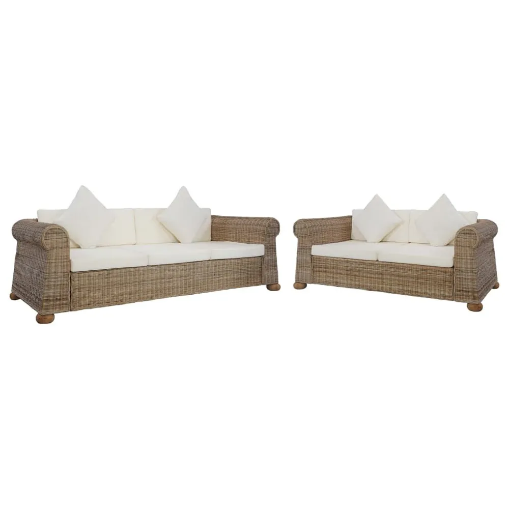 2 pcs conjunto de sofás com almofadões vime autêntico