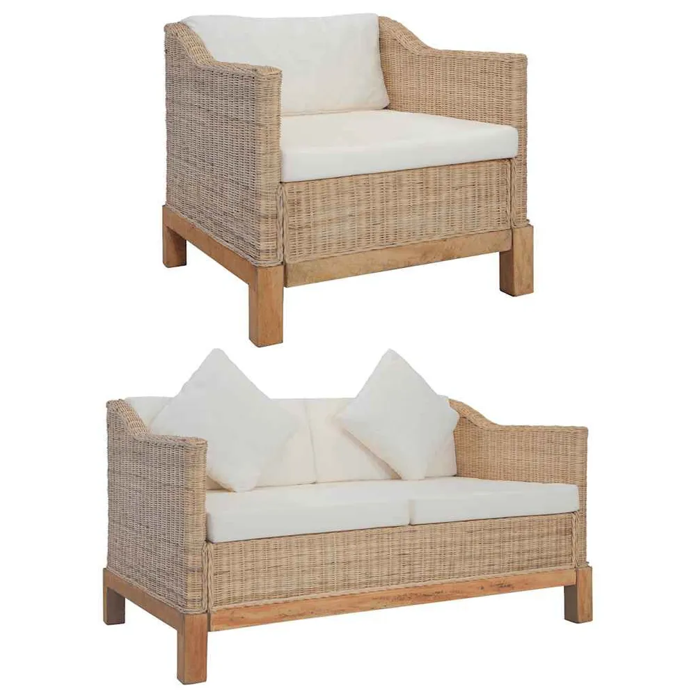 2 pcs conjunto de sofás com almofadões vime integral
