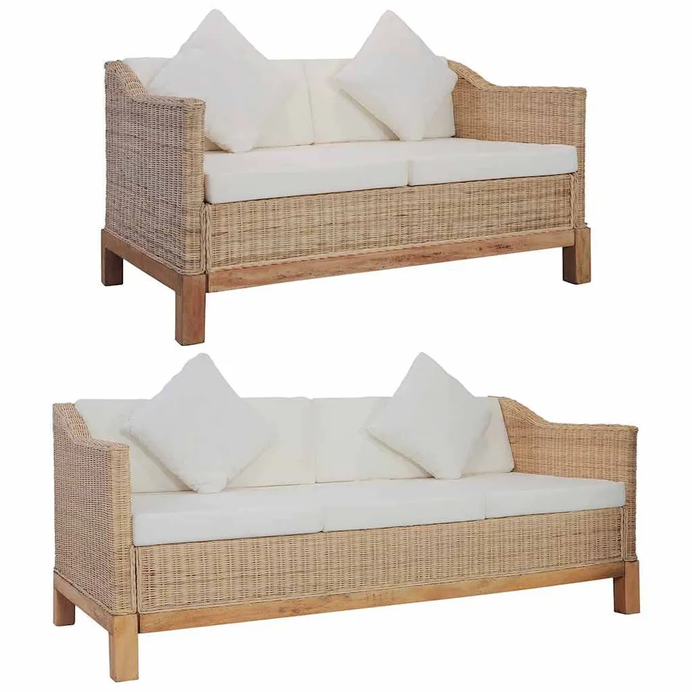 2 pcs conjunto de sofás com almofadões vime autêntico em Madeira Compensada