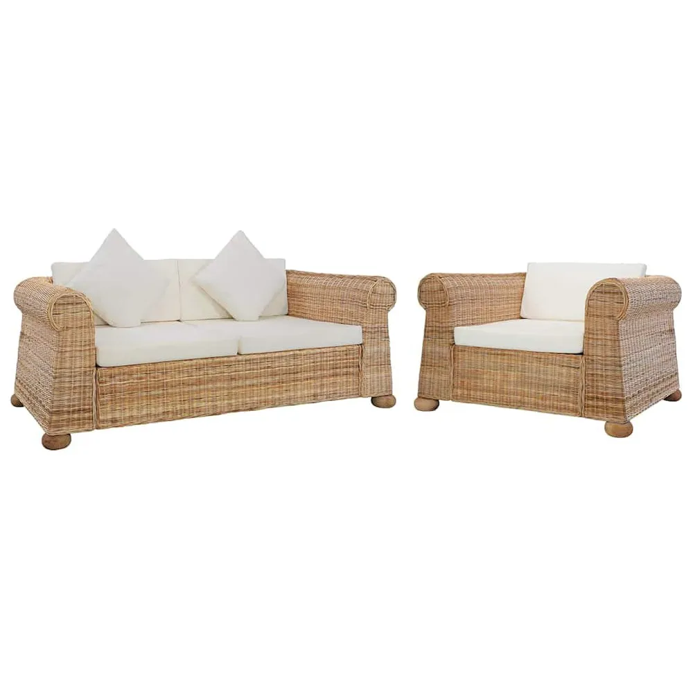 2 pcs conjunto de sofás com almofadões vime integral