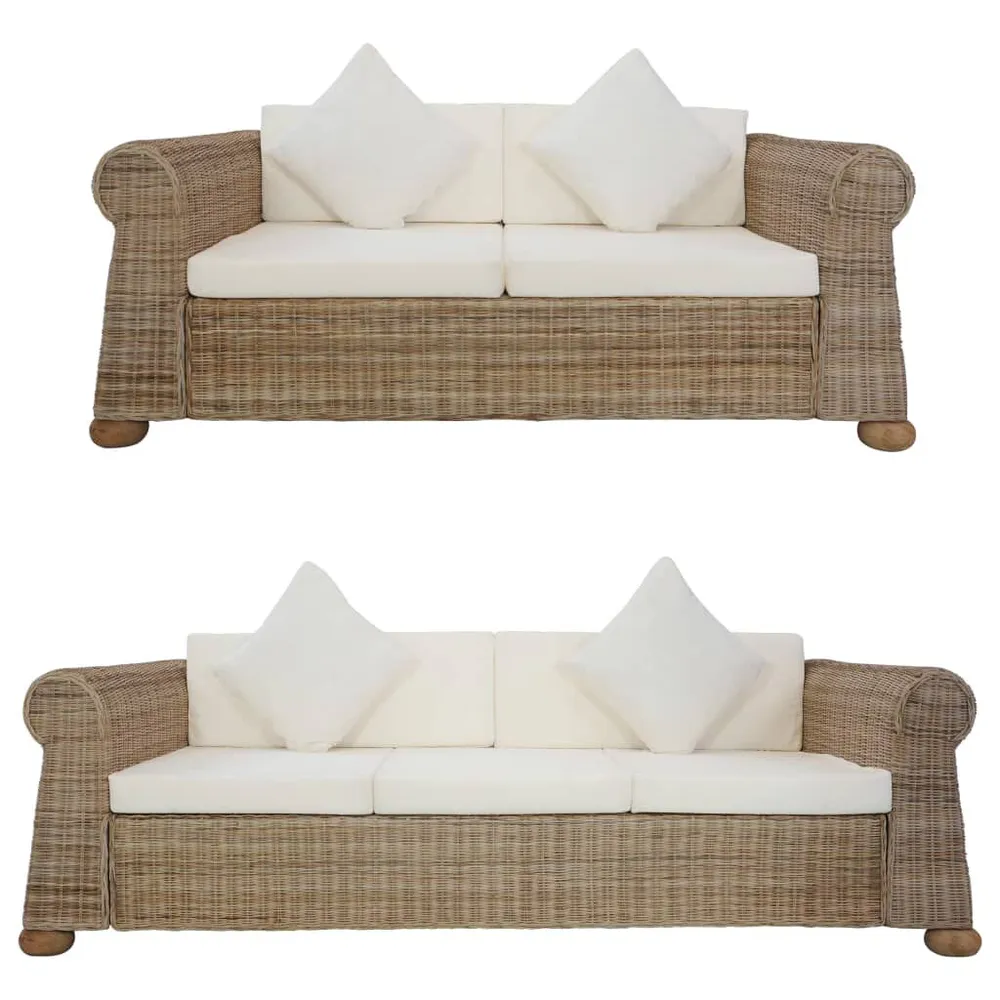 2 pcs conjunto de sofás com almofadões vime autêntico