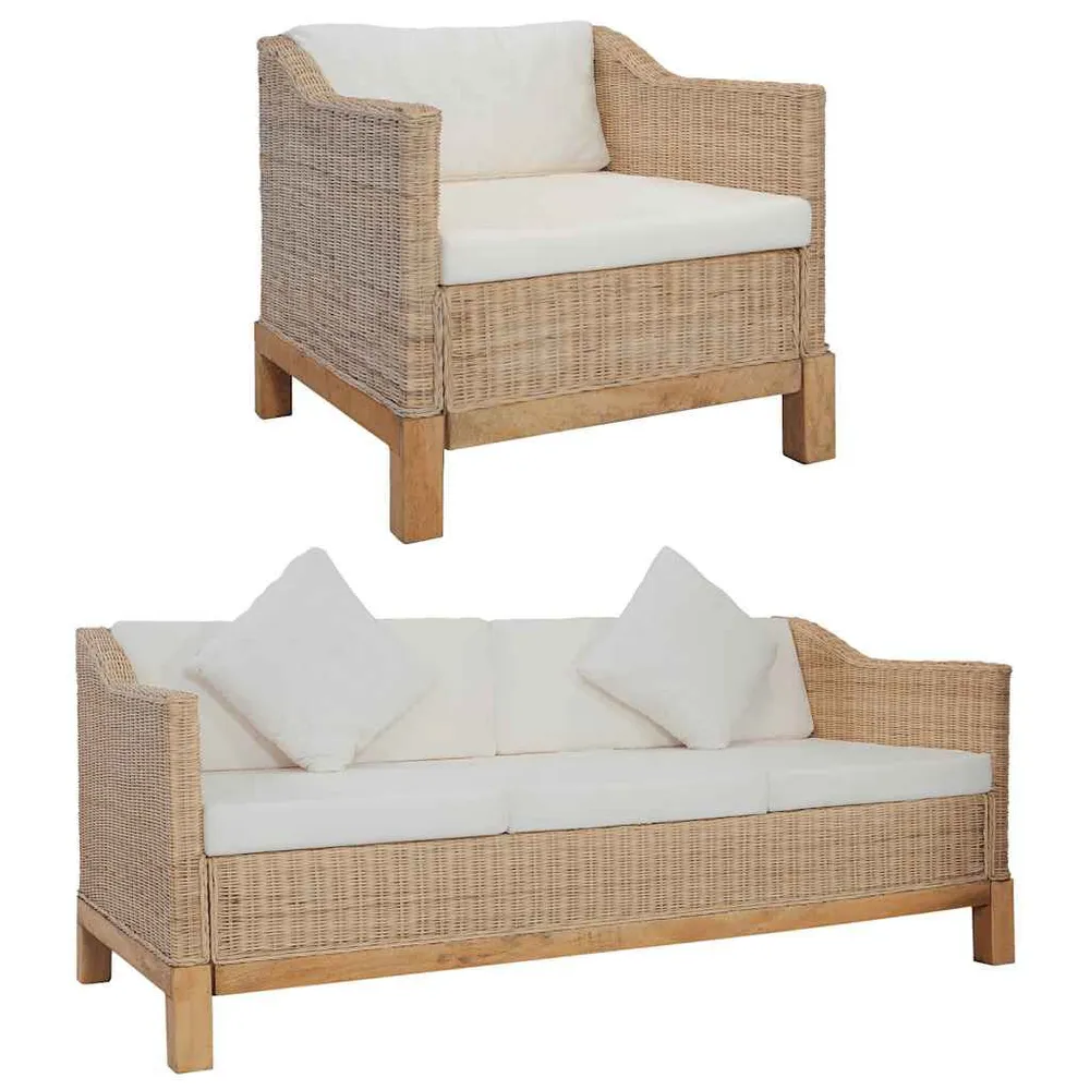 2 pcs conjunto de sofás com almofadões vime integral