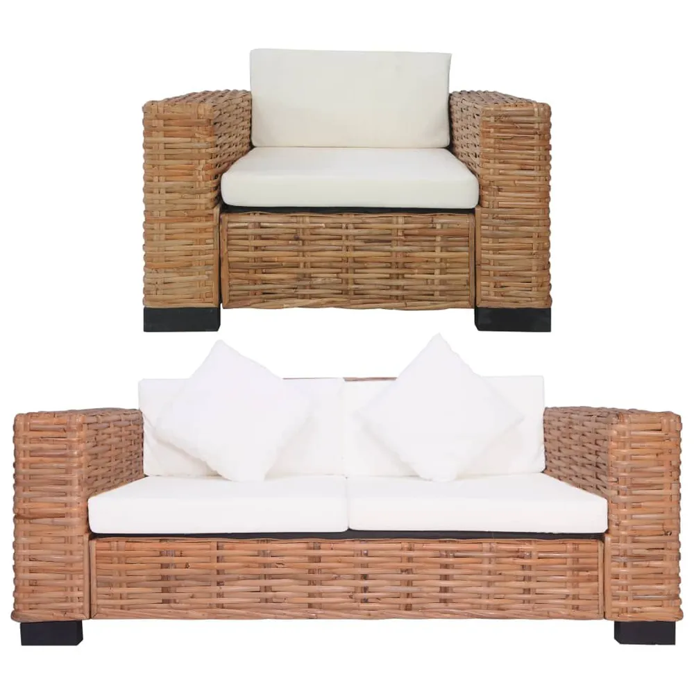 2 pcs conjunto de sofás com almofadões vime autêntico em Madeira Compensada
