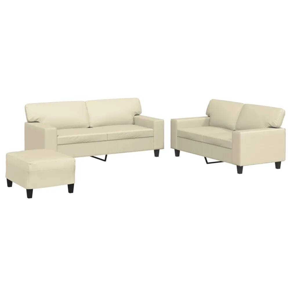 3 pcs conjunto de sofás couro artificial cor creme em Cinza Carvão