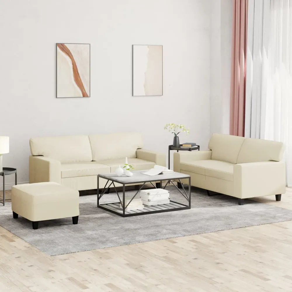 3 pcs conjunto de sofás couro artificial cor creme em Cinza Carvão