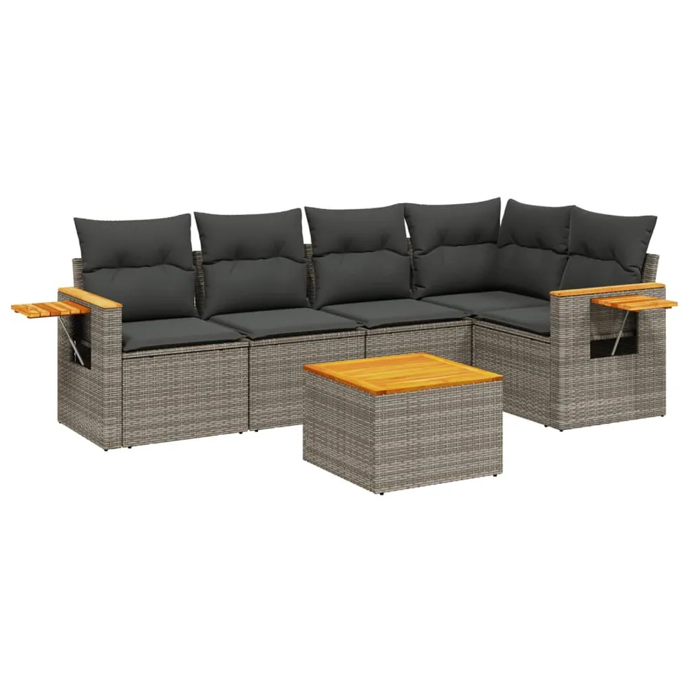 6 pcs conjunto sofás de jardim com almofadões vime cinzento com Fita Autocolante