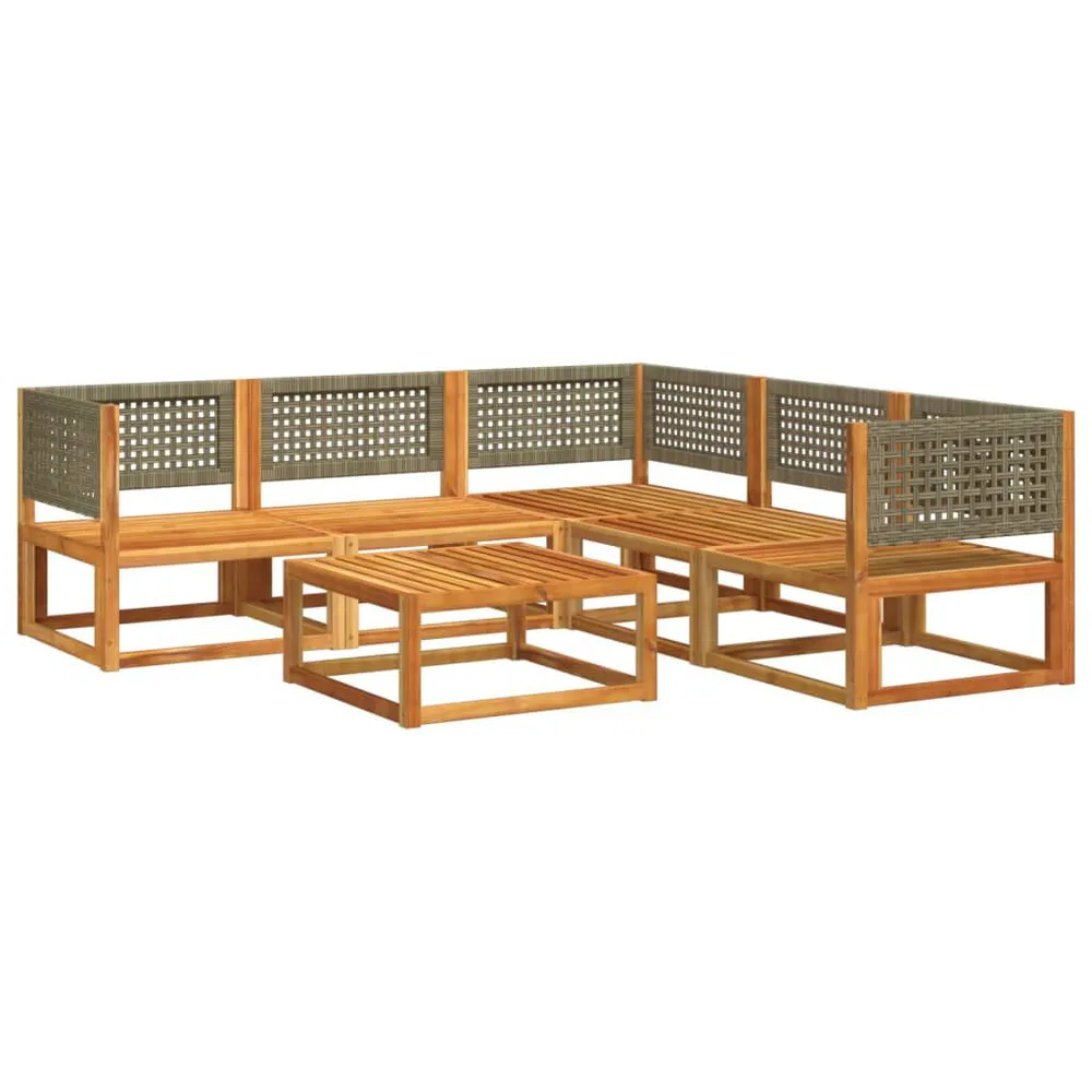 6 pcs conjunto de sofás de jardim com almofadões acácia maciç com Luz LED Integrada