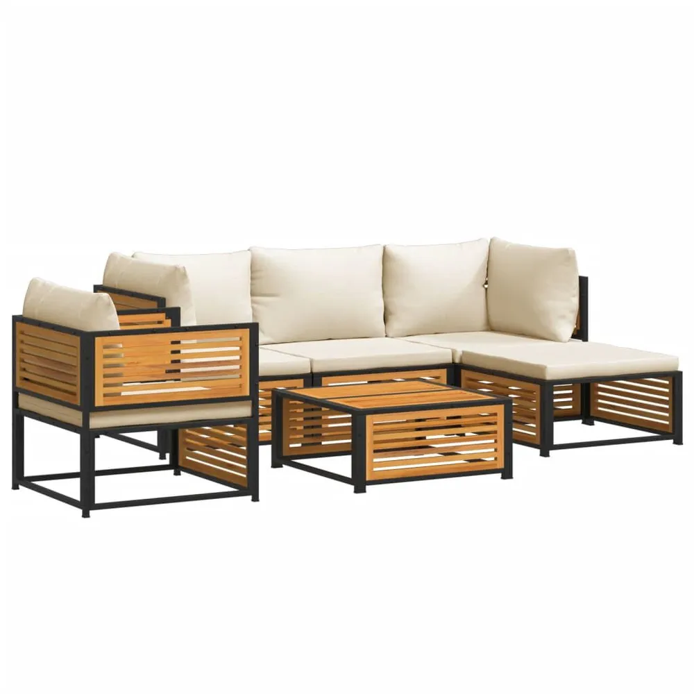 6 pcs conjunto de sofás de jardim com almofadões acácia maciç com Certificação de Seguranç
