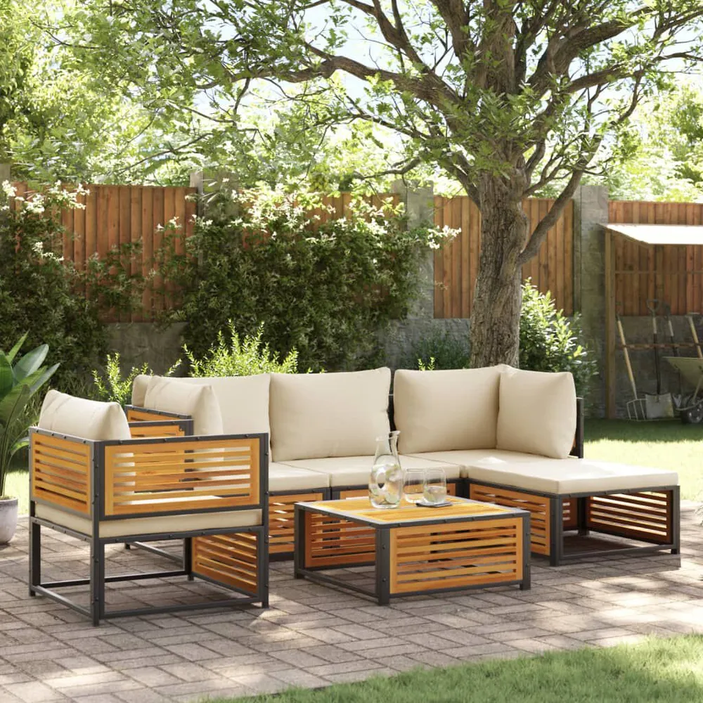 6 pcs conjunto de sofás de jardim com almofadões acácia maciç com Certificação de Seguranç