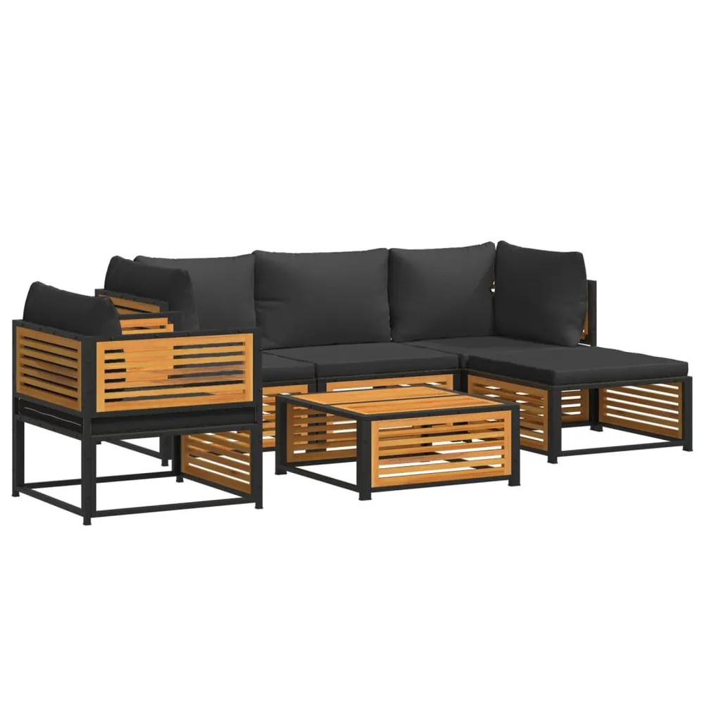6 pcs conjunto de sofás de jardim com almofadões acácia maciç com Luz LED Integrada
