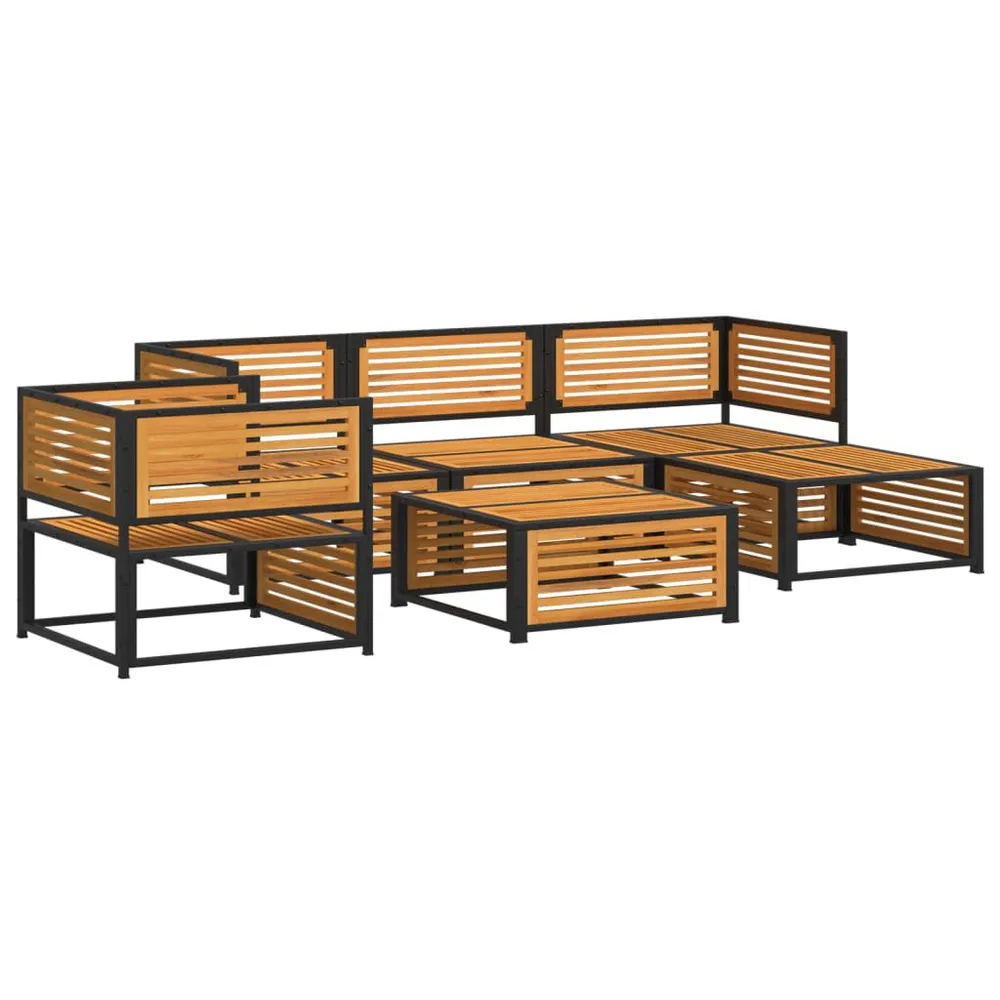6 pcs conjunto de sofás de jardim com almofadões acácia maciç com Luz LED Integrada