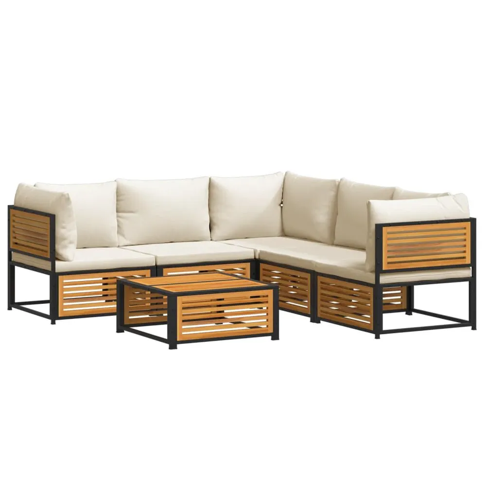 6 pcs conjunto de sofás de jardim com almofadões acácia maciç - Compatibilidade Garantida