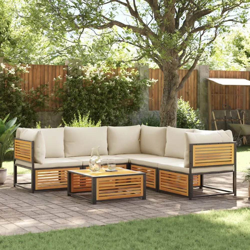 6 pcs conjunto de sofás de jardim com almofadões acácia maciç - Compatibilidade Garantida