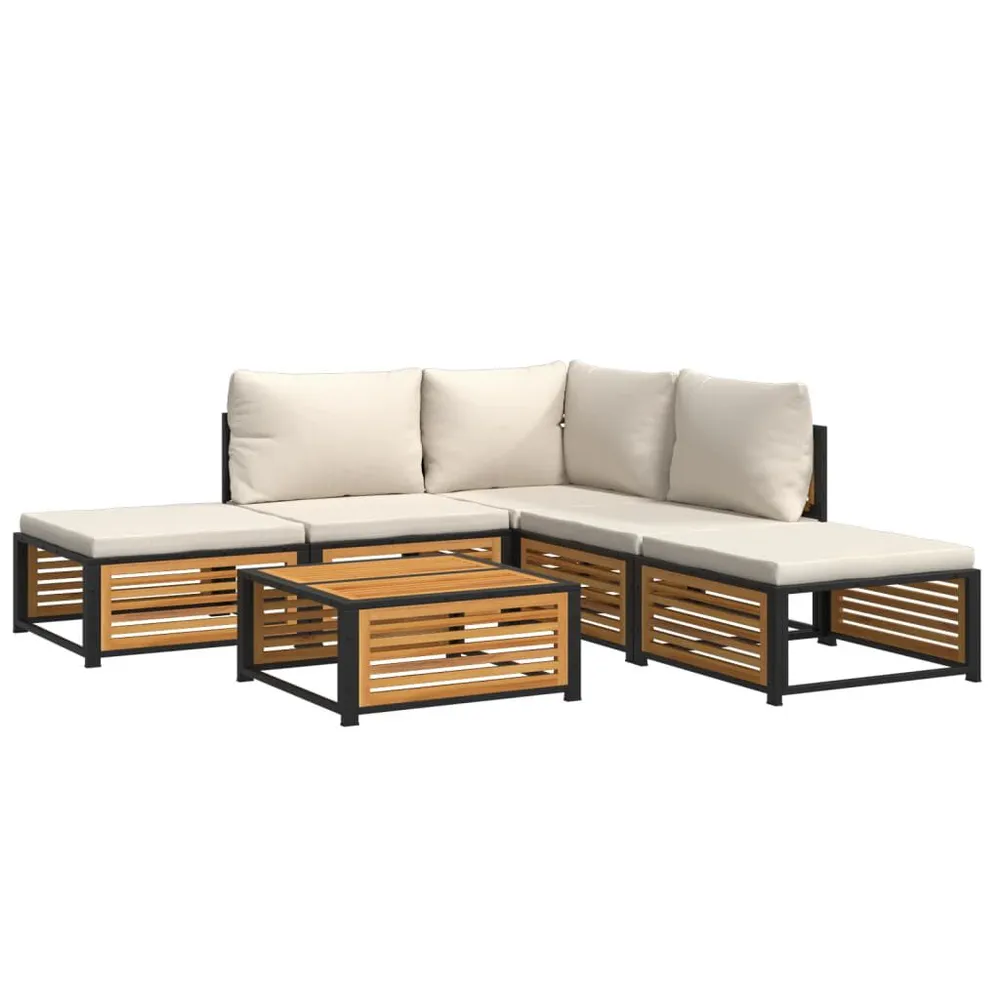 6 pcs conjunto de sofás de jardim com almofadões acácia maciç para Interior de Autocaravana