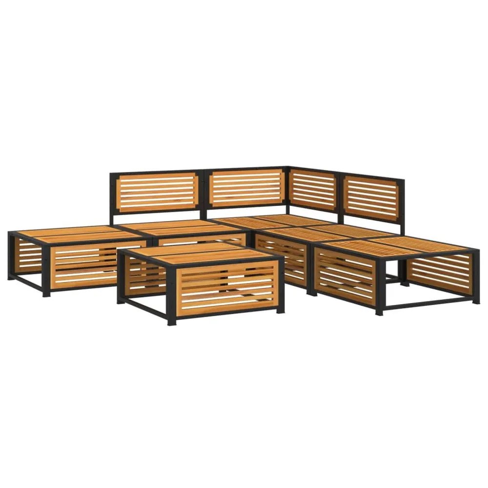 6 pcs conjunto de sofás de jardim com almofadões acácia maciç para Interior de Autocaravana