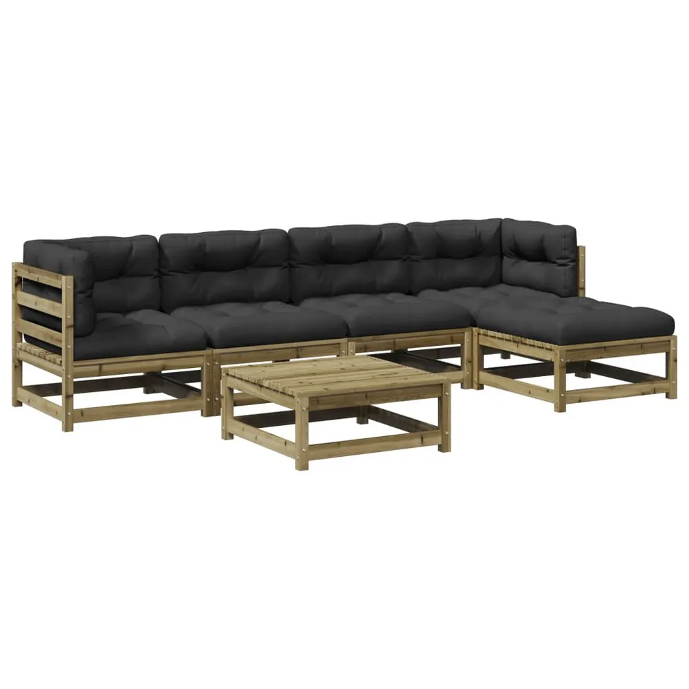 6 pcs conjunto sofás de jardim com almofadões pinho impregnado com 6 Ganchos Incluídos