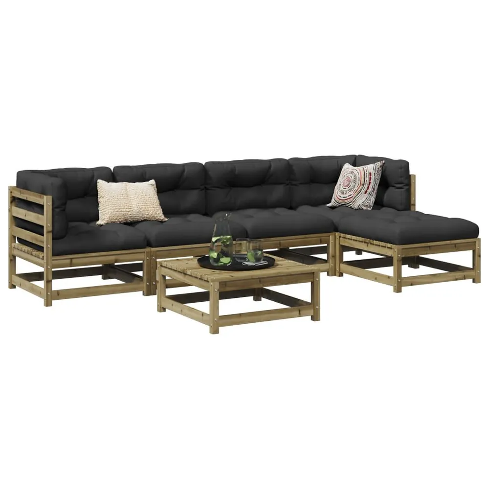 6 pcs conjunto sofás de jardim com almofadões pinho impregnado com 6 Ganchos Incluídos