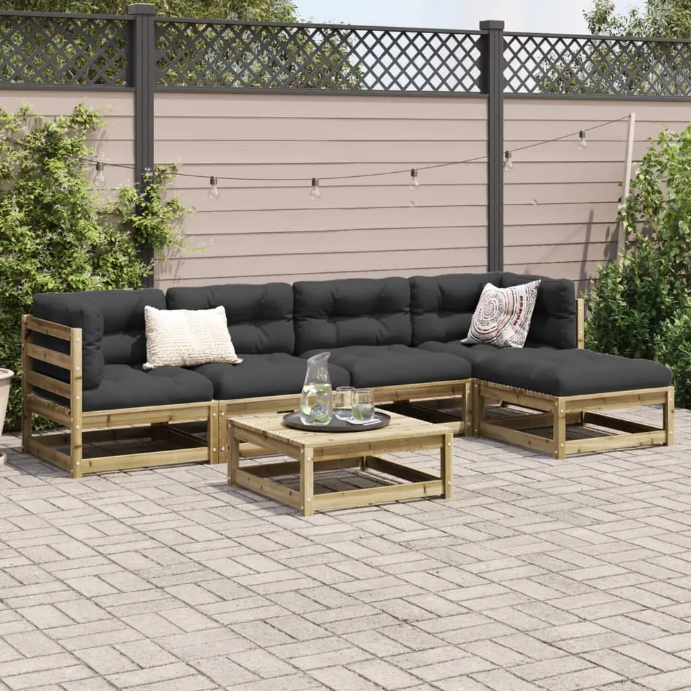 6 pcs conjunto sofás de jardim com almofadões pinho impregnado com 6 Ganchos Incluídos
