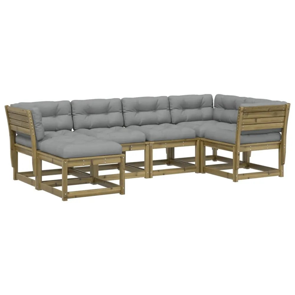 6 pcs conjunto sofás de jardim com almofadões pinho impregnado com Fita Autocolante