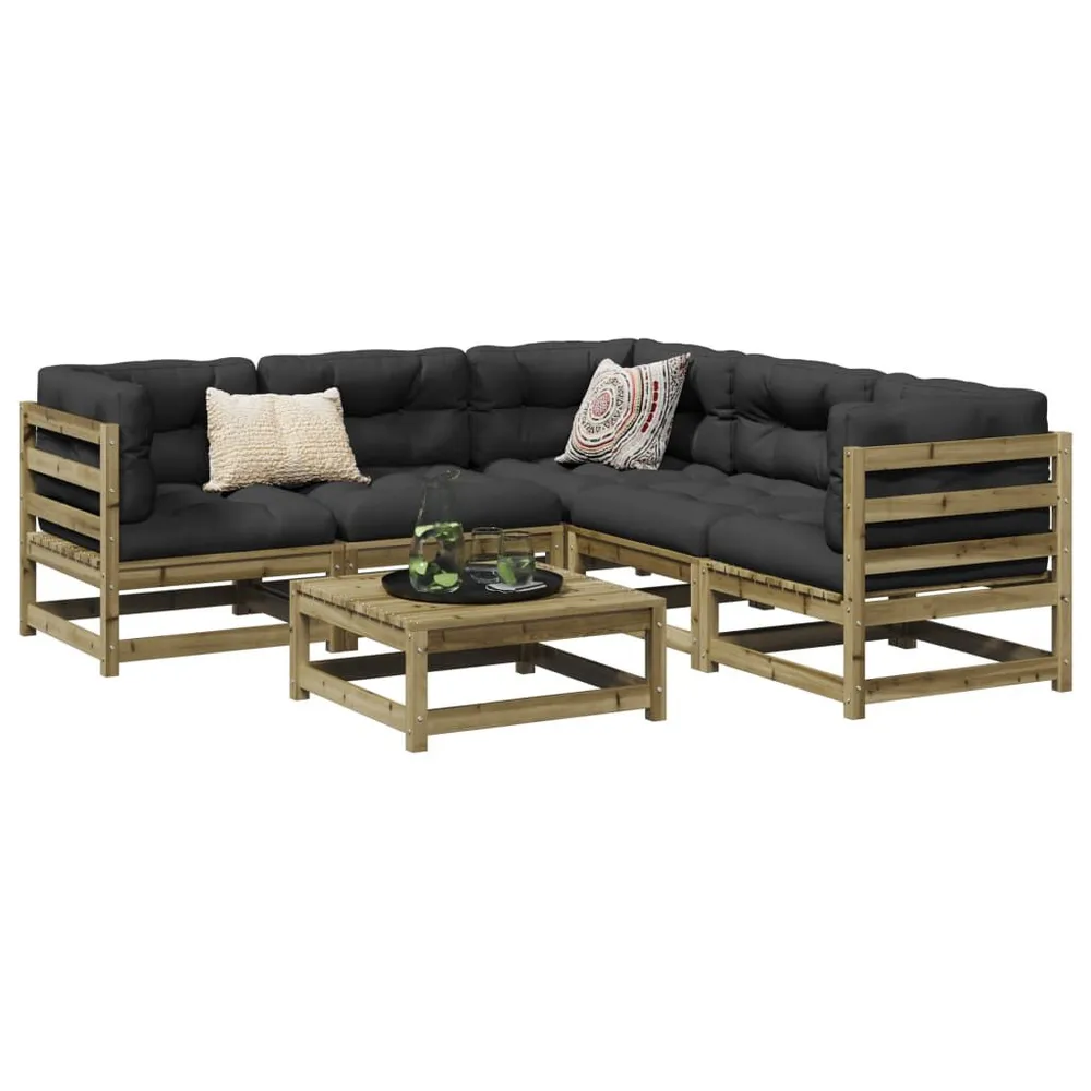 6 pcs conjunto sofás de jardim com almofadões pinho impregnado para Organização