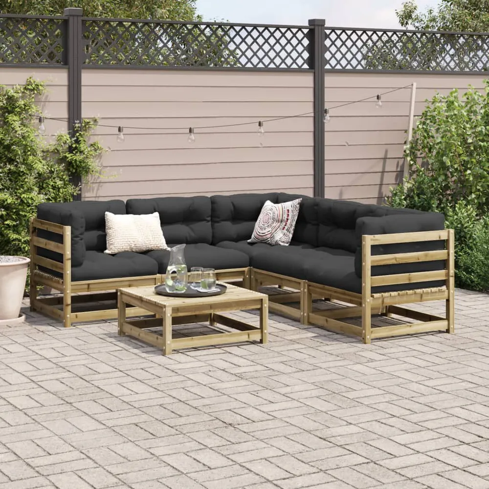 6 pcs conjunto sofás de jardim com almofadões pinho impregnado para Organização