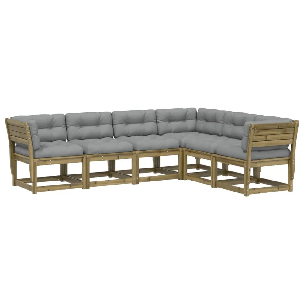 6 pcs conjunto sofás de jardim com almofadões pinho impregnado (Kit Completo)