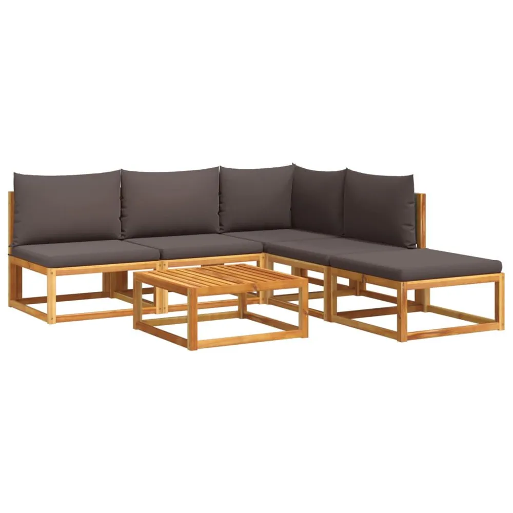 6 pcs conjunto de sofás de jardim com almofadões acácia maciç para Interior de Autocaravana