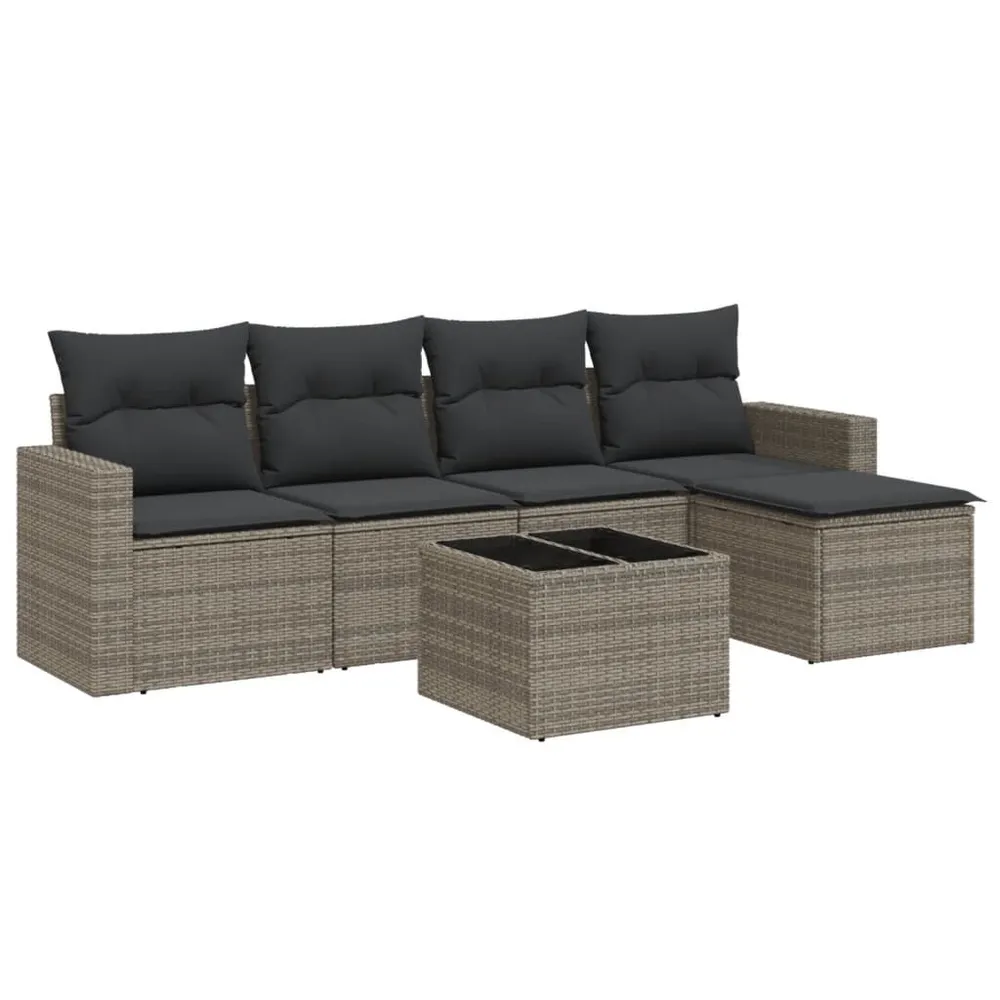 6 pcs conjunto sofás de jardim com almofadões vime cinzento - Compatibilidade Garantida