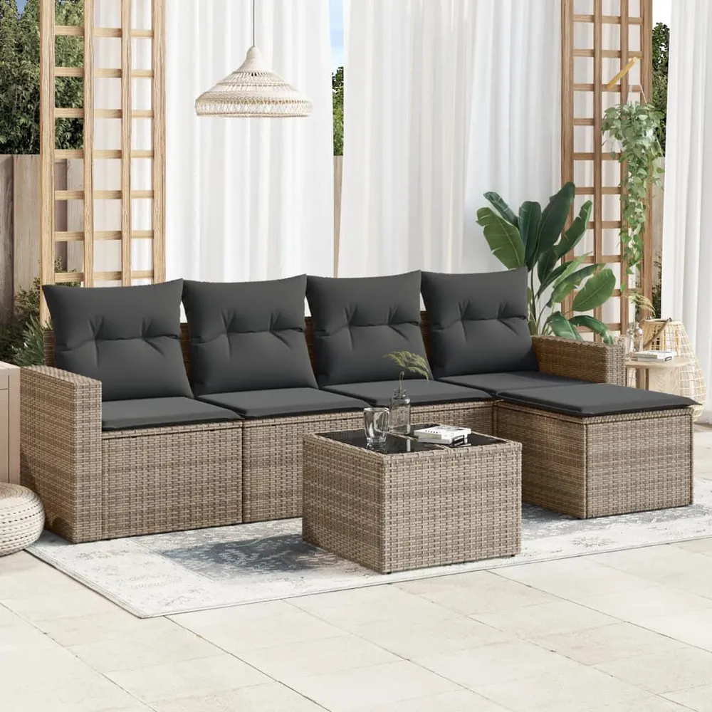6 pcs conjunto sofás de jardim com almofadões vime cinzento - Compatibilidade Garantida