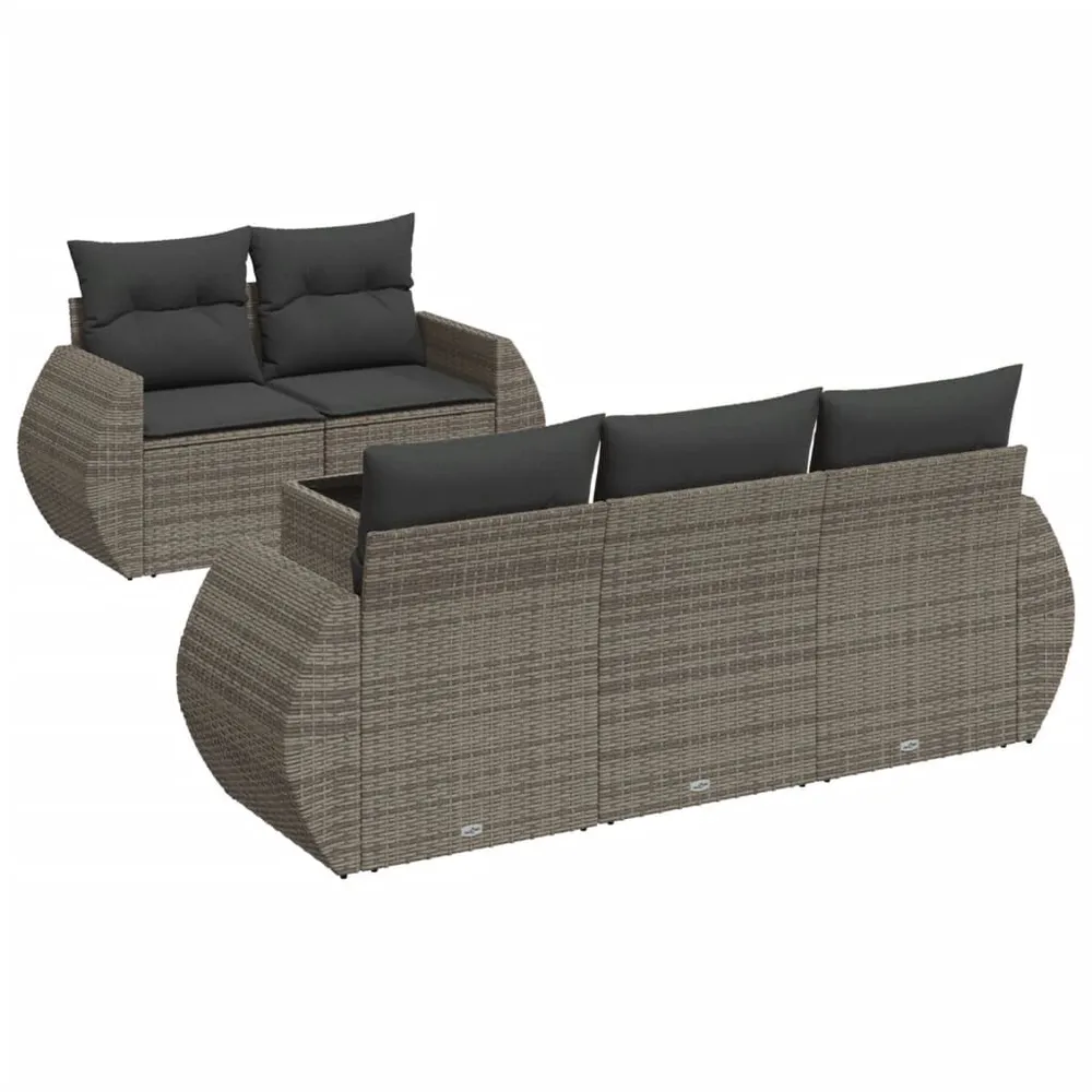 6 pcs conjunto sofás de jardim com almofadões vime cinzento em Madeira Compensada