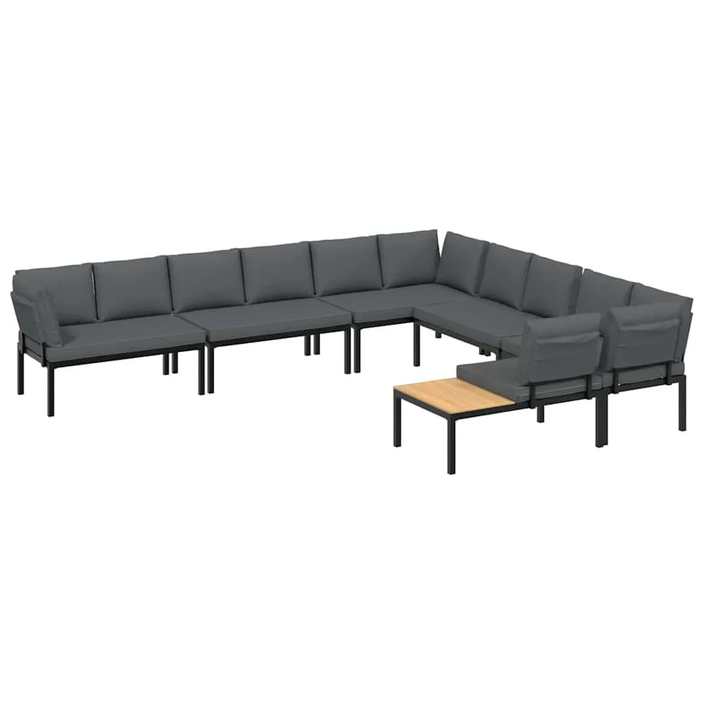 6 pcs conjunto de sofás para jardim com almofadões alumínio preto com Luz LED Integrada