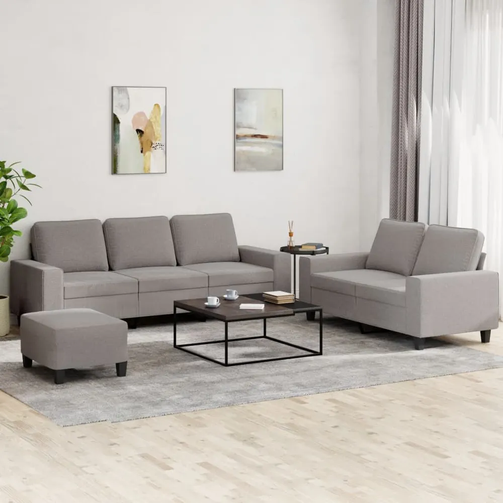 3 pcs conjunto de sofás tecido cinzento-acastanhado com 6 Ganchos Incluídos
