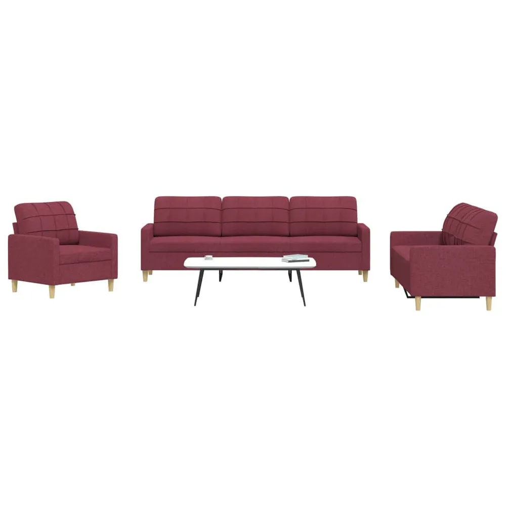 3 pcs conjunto de sofás tecido vermelho-tinto - Compatibilidade Garantida