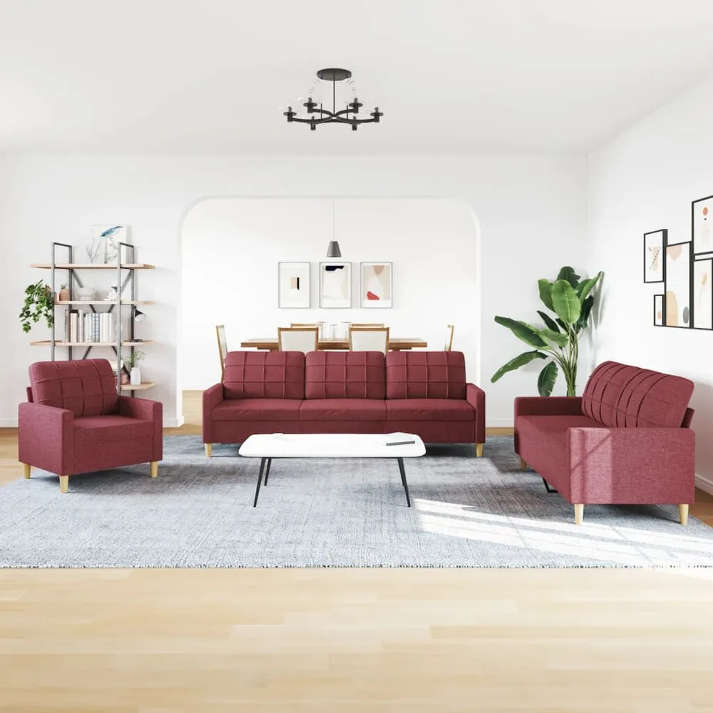 3 pcs conjunto de sofás tecido vermelho-tinto - Compatibilidade Garantida