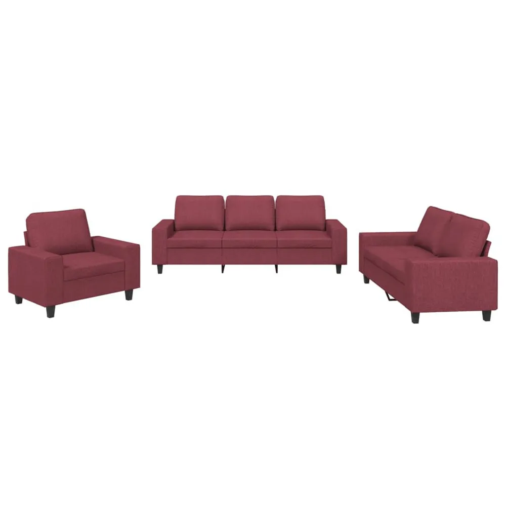 3 pcs conjunto de sofás tecido vermelho-tinto | Fácil Limpeza |