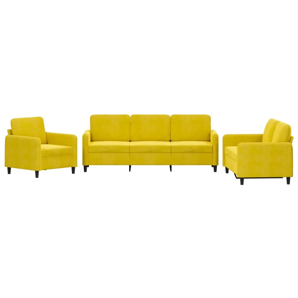 3 pcs conjunto de sofás veludo amarelo com Tecido Resistente